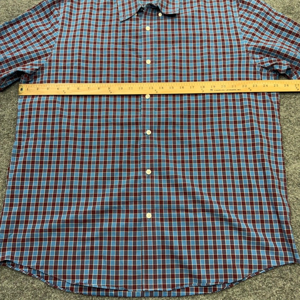 LL Bean Mens Large Traditional Fit Plaid Button Down Shirt Blue Burgundy 505642 - Picture 5 of 8